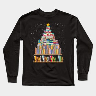 Merry Christmas Library Tree Gift For Book Lover Librarian Long Sleeve T-Shirt